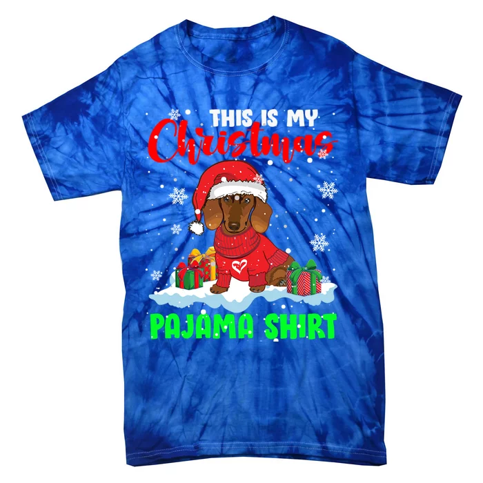 This Is My Christmas Pyjama Funny Gift Christmas Santa Dachshund Cool Gift Tie-Dye T-Shirt