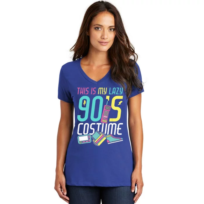 This Is My Lazy 90s Costume Retro 1990s Theme Party Nineties Women's V-Neck T-Shirt