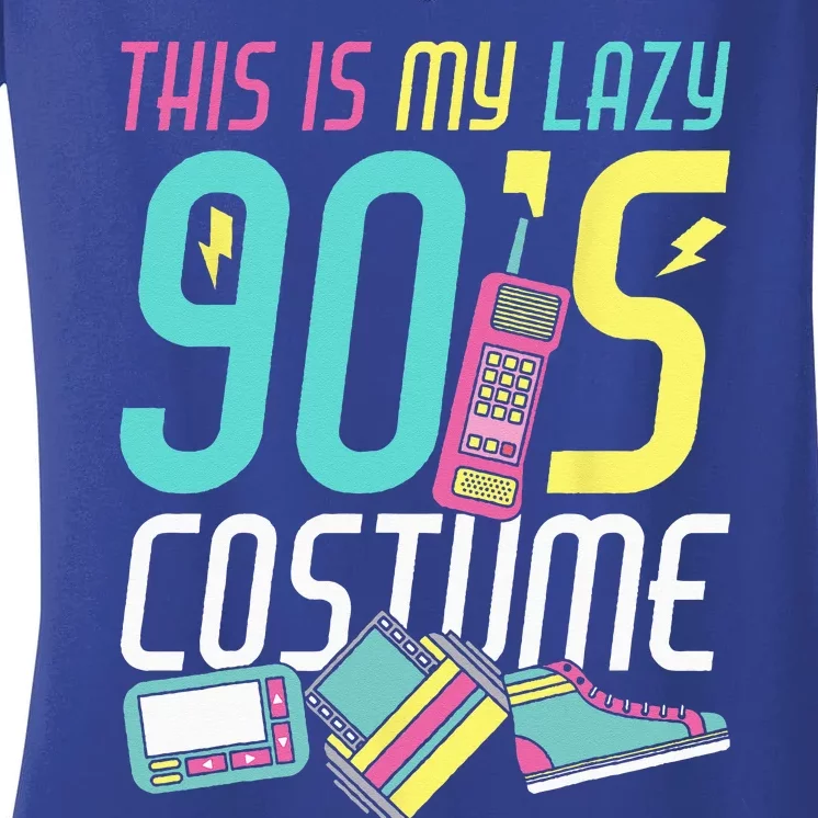 This Is My Lazy 90s Costume Retro 1990s Theme Party Nineties Women's V-Neck T-Shirt