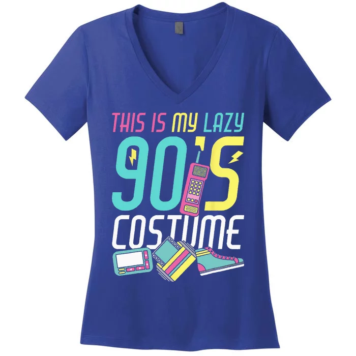 This Is My Lazy 90s Costume Retro 1990s Theme Party Nineties Women's V-Neck T-Shirt