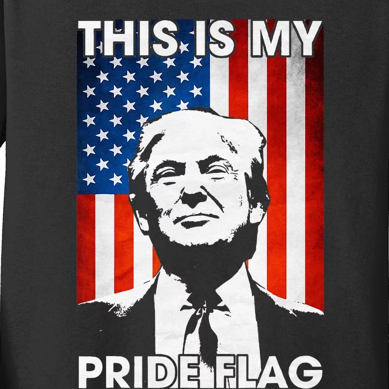 This Is My Pride Flag Trump American Flag 4th July Patriotic Kids Long Sleeve Shirt