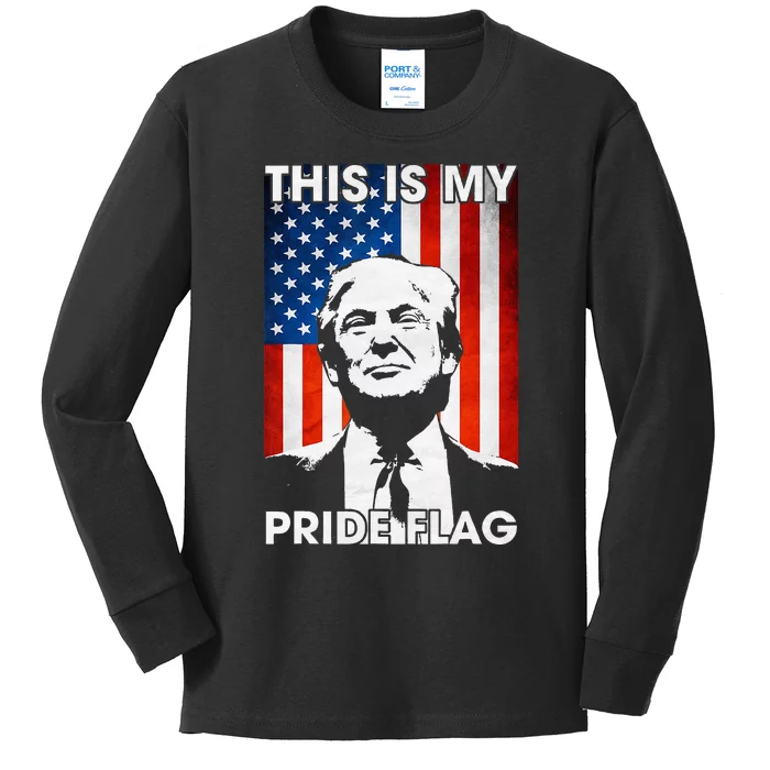 This Is My Pride Flag Trump American Flag 4th July Patriotic Kids Long Sleeve Shirt