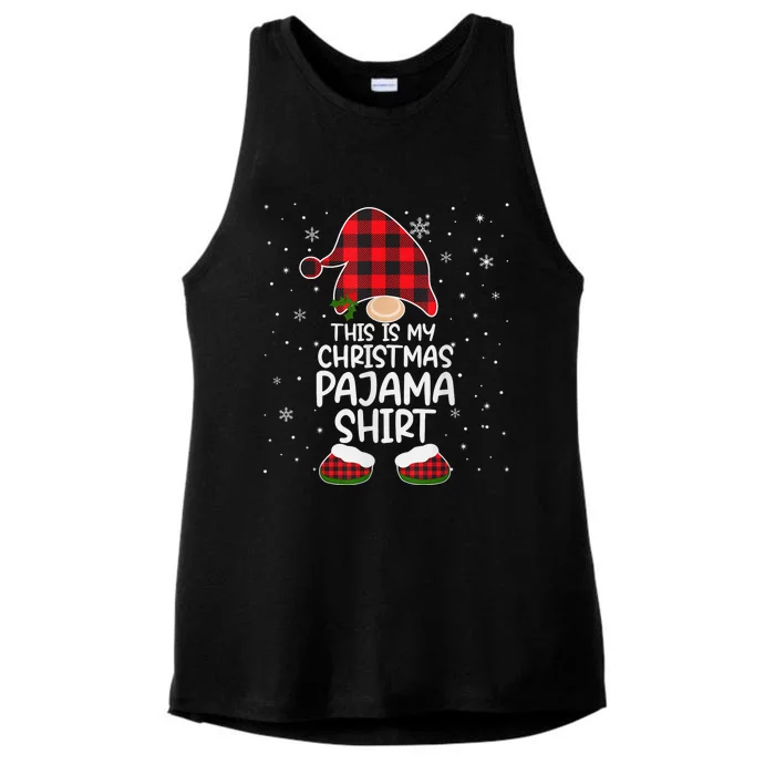 This Is My Christmas Pajama Shirt Gnome Xmas Red Plaid Ladies Tri-Blend Wicking Tank