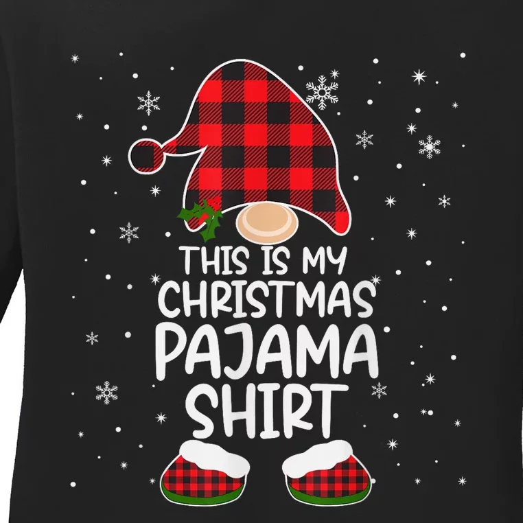 This Is My Christmas Pajama Shirt Gnome Xmas Red Plaid Ladies Long Sleeve Shirt