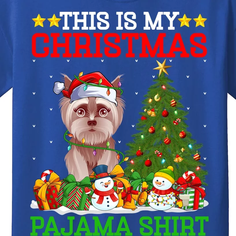 This Is My Christmas Tree Pajamas Yorkie Dog Christmas Funny Gift Kids T-Shirt