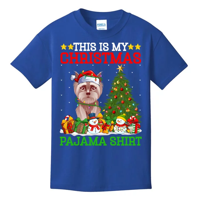 This Is My Christmas Tree Pajamas Yorkie Dog Christmas Funny Gift Kids T-Shirt