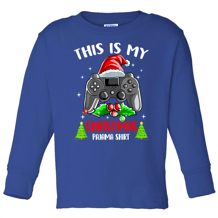 This Is My Christmas Pajama Santa Hat Gamer Video Game Gift Toddler Long Sleeve Shirt