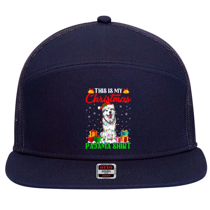 This Is My Christmas Pajama Siberian Husky Dog Xmas Great Gift 7 Panel Mesh Trucker Snapback Hat