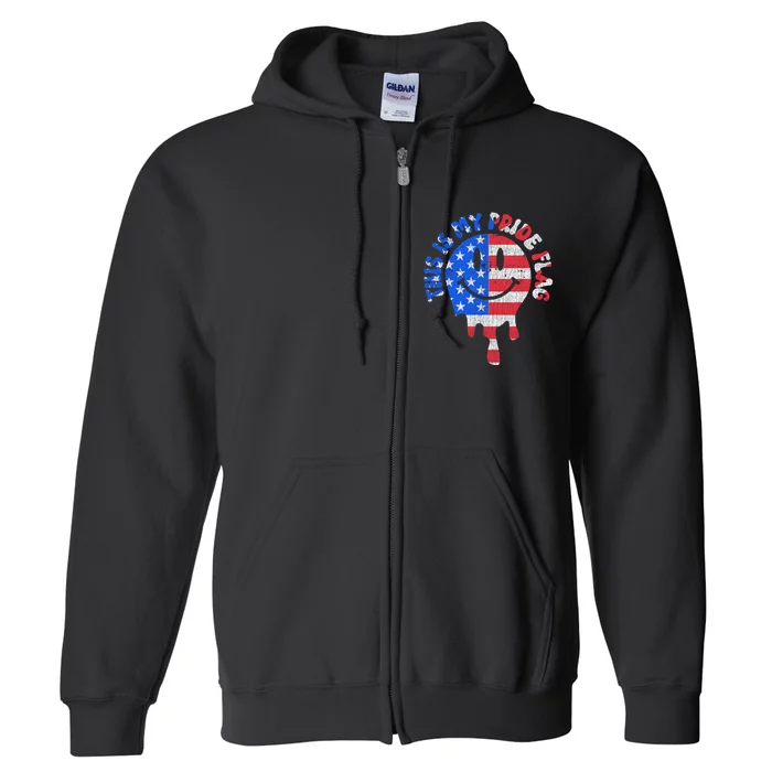 This Is My Pride Flag USA Happy Face American 4th Of July Full Zip Hoodie