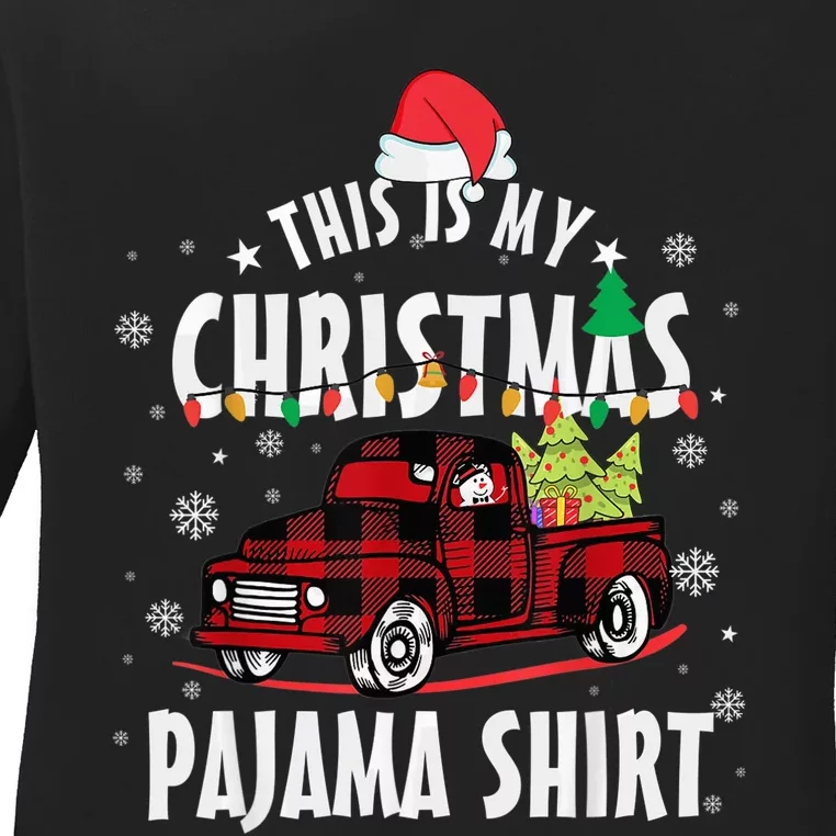 This Is My Christmas Pajama Shirt Truck Funny Santa Hat Xmas Ladies Long Sleeve Shirt