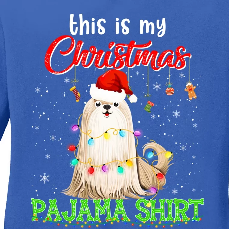 This Is My Christmas Pajama Funny Gift Shih Tzu Santa Hat Xmas Great Gift Ladies Long Sleeve Shirt