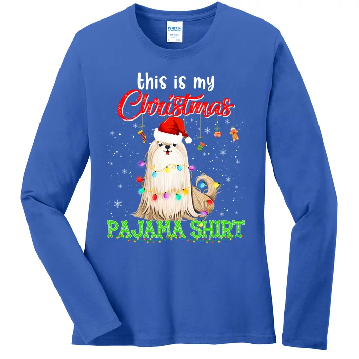 This Is My Christmas Pajama Funny Gift Shih Tzu Santa Hat Xmas Great Gift Ladies Long Sleeve Shirt