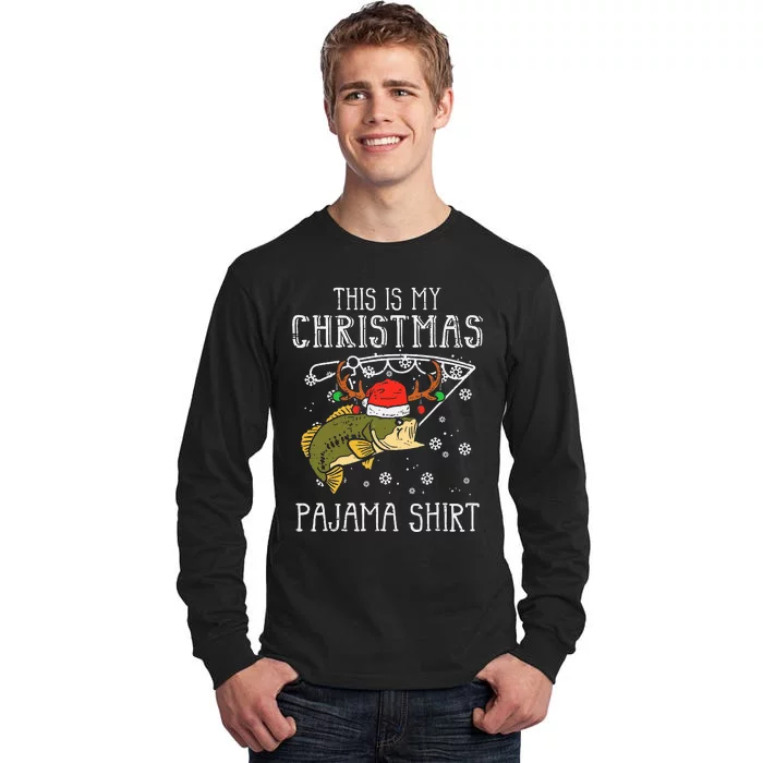 This Is My Christmas Pajama Fishing Xmas PJs Dad Tall Long Sleeve T-Shirt