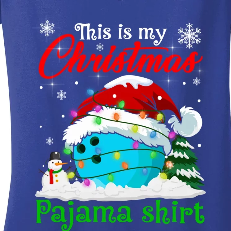 This Is My Christmas Pajama Xmas Lights Bowling Ball Lover Gift Women's V-Neck T-Shirt