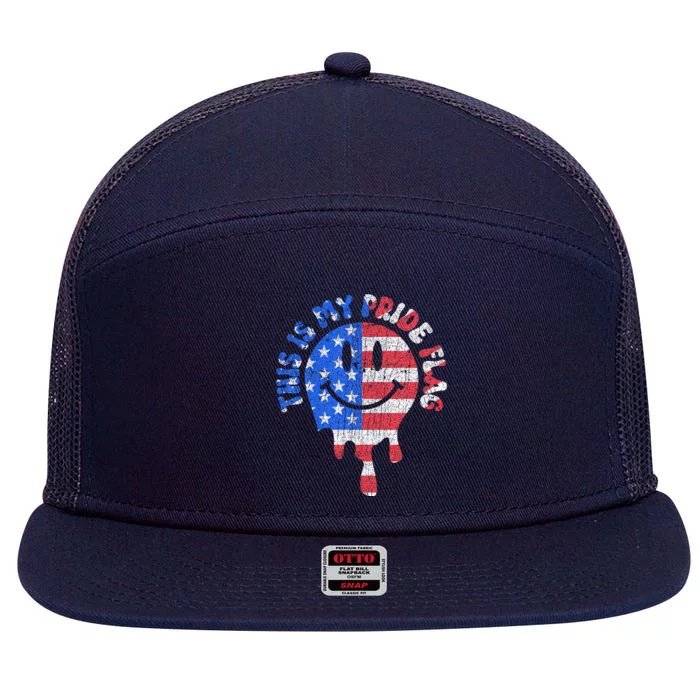 This Is My Pride Flag USA Happy Face American 4th of July 7 Panel Mesh Trucker Snapback Hat