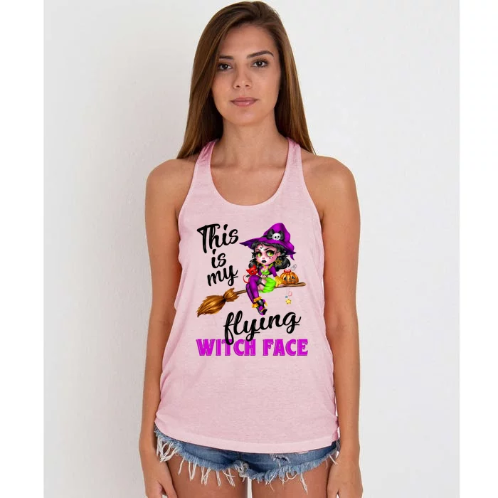 This Is My Flying Witch Face Cute Goth Witch On Broomstick Gift Women's Knotted Racerback Tank