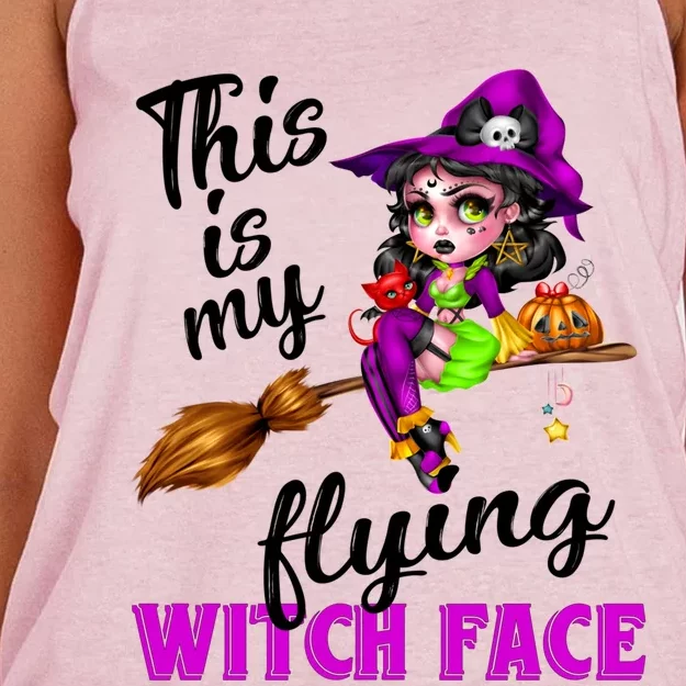 This Is My Flying Witch Face Cute Goth Witch On Broomstick Gift Women's Knotted Racerback Tank