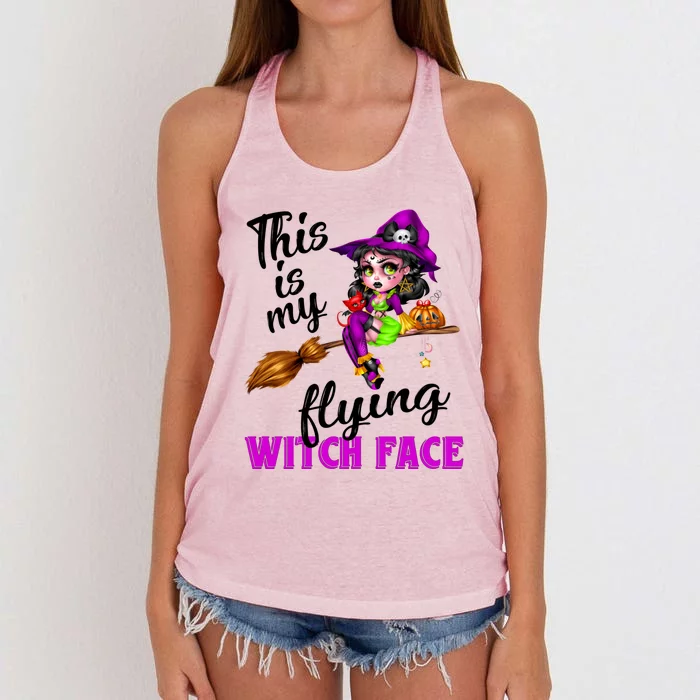 This Is My Flying Witch Face Cute Goth Witch On Broomstick Gift Women's Knotted Racerback Tank