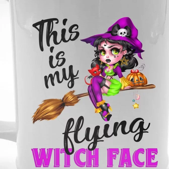 This Is My Flying Witch Face Cute Goth Witch On Broomstick Gift Front & Back Beer Stein