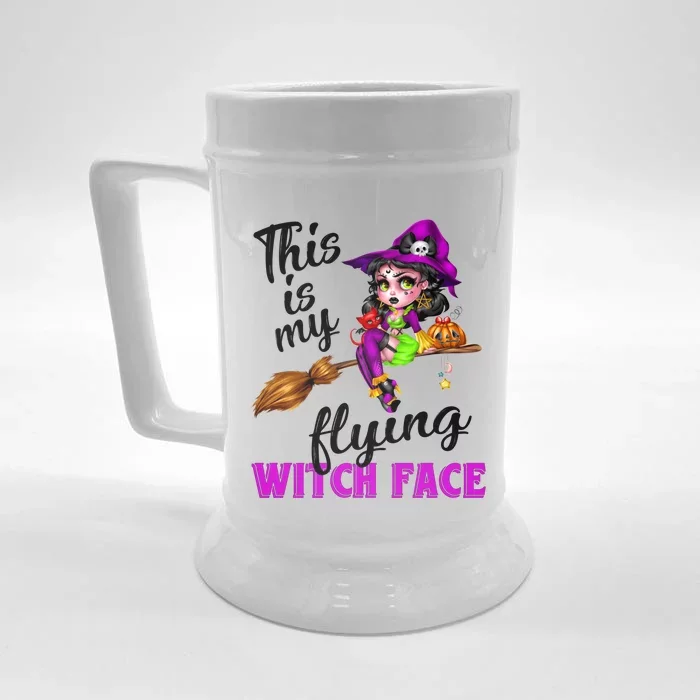 This Is My Flying Witch Face Cute Goth Witch On Broomstick Gift Front & Back Beer Stein