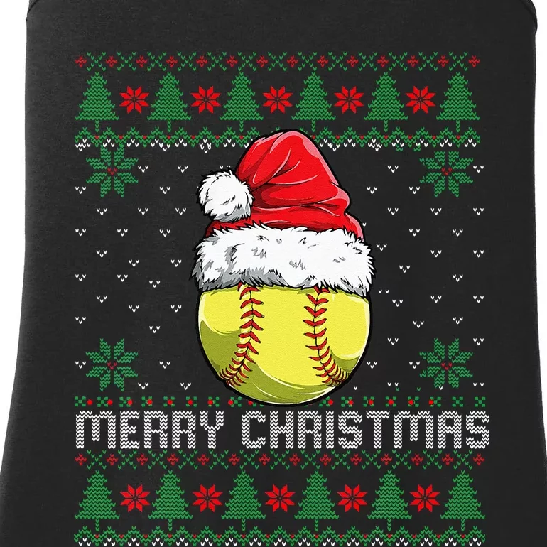 This Is My Christmas Pjamama Softball With Santa Hat Xmas Ladies Essential Tank