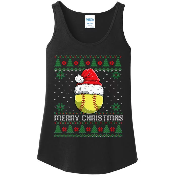 This Is My Christmas Pjamama Softball With Santa Hat Xmas Ladies Essential Tank