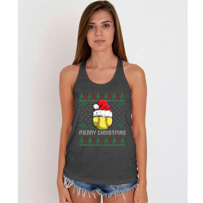 This Is My Christmas Pjamama Softball With Santa Hat Xmas Women's Knotted Racerback Tank