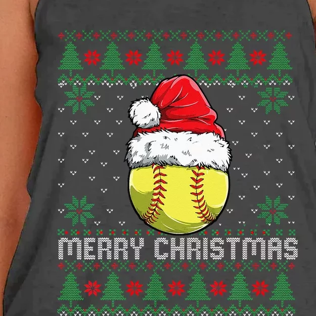 This Is My Christmas Pjamama Softball With Santa Hat Xmas Women's Knotted Racerback Tank