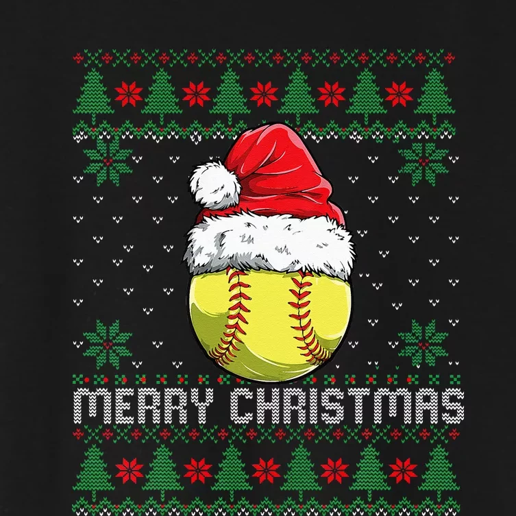 This Is My Christmas Pjamama Softball With Santa Hat Xmas Women's Crop Top Tee