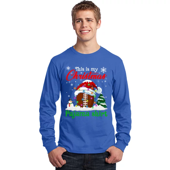 This Is My Christmas Pajama Xmas Lights Rugby Ball Lover Cool Gift Long Sleeve Shirt