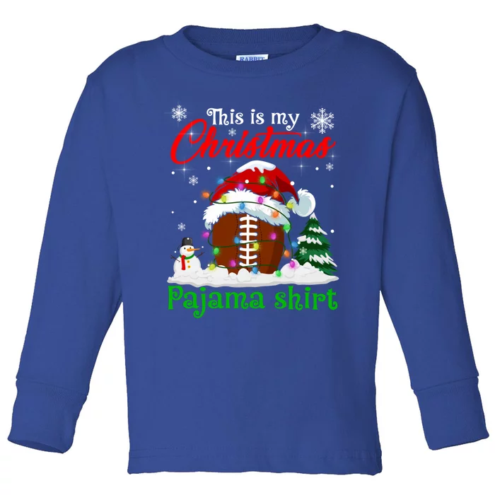 This Is My Christmas Pajama Xmas Lights Rugby Ball Lover Cool Gift Toddler Long Sleeve Shirt