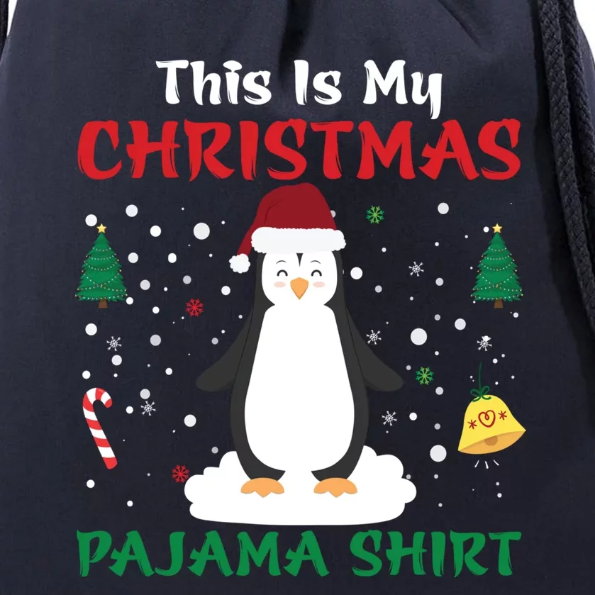 This Is My Christmas Pajama Xmas Santa Hat Penguin Gift Meaningful Gift Drawstring Bag