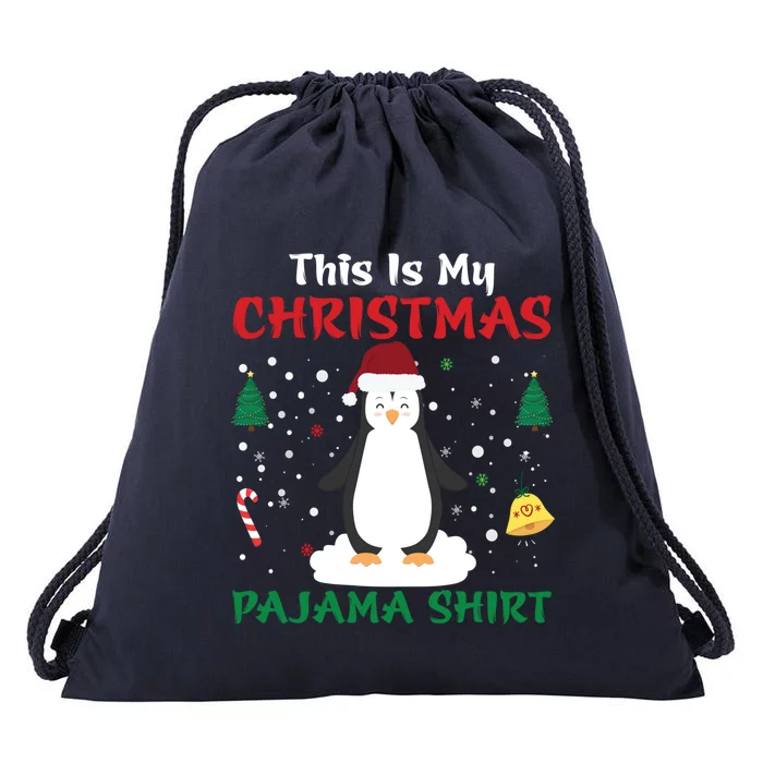 This Is My Christmas Pajama Xmas Santa Hat Penguin Gift Meaningful Gift Drawstring Bag