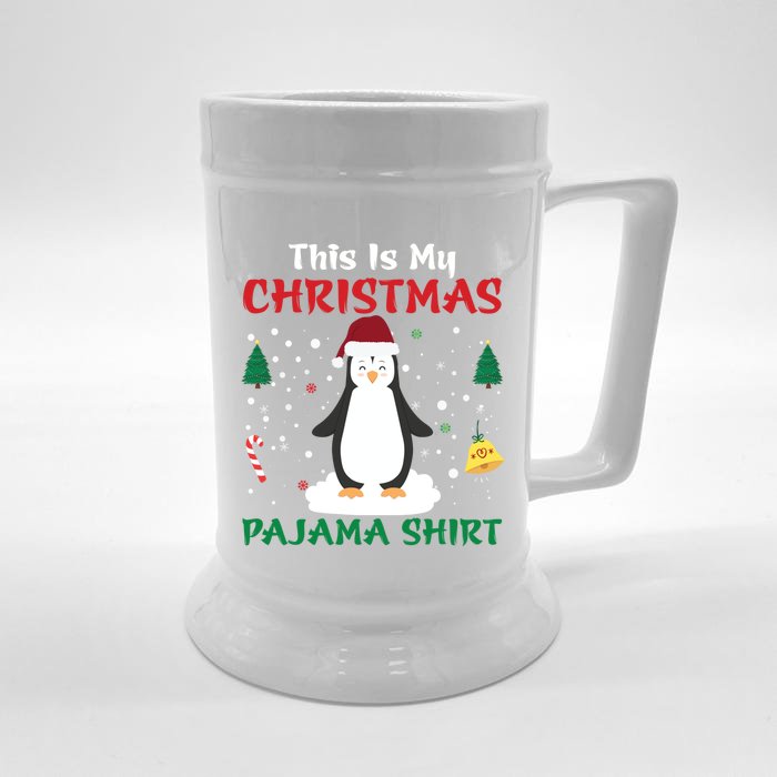 This Is My Christmas Pajama Xmas Santa Hat Penguin Gift Meaningful Gift Front & Back Beer Stein