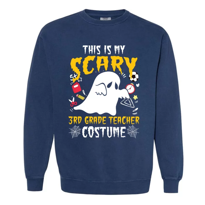 This Is My Scary Third Grade Costume Teacher Halloween Garment-Dyed Sweatshirt