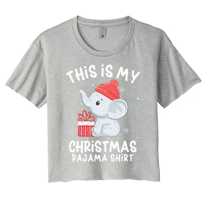 This Is My Christmas Pajama  Baby Elephant Hat Xmas Women's Crop Top Tee