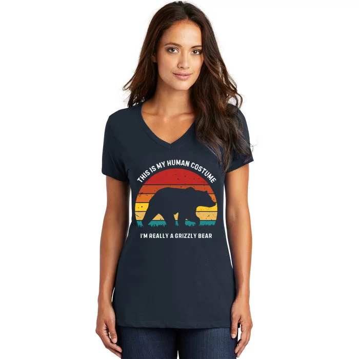 This Is My Human Costume IM Really A Grizzly Bear Women's V-Neck T-Shirt