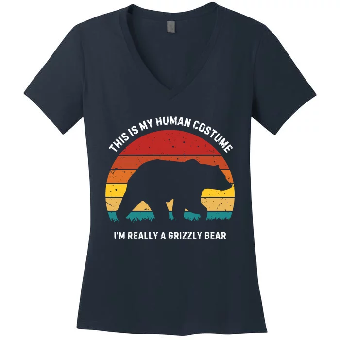 This Is My Human Costume IM Really A Grizzly Bear Women's V-Neck T-Shirt