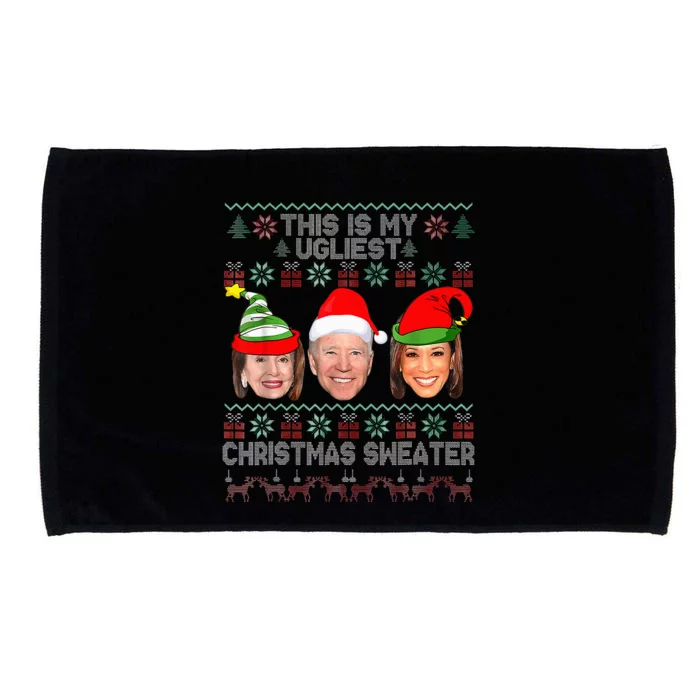 This Is My Ugliest Christmas Anti Biden Sweater Funny Xmas Microfiber Hand Towel