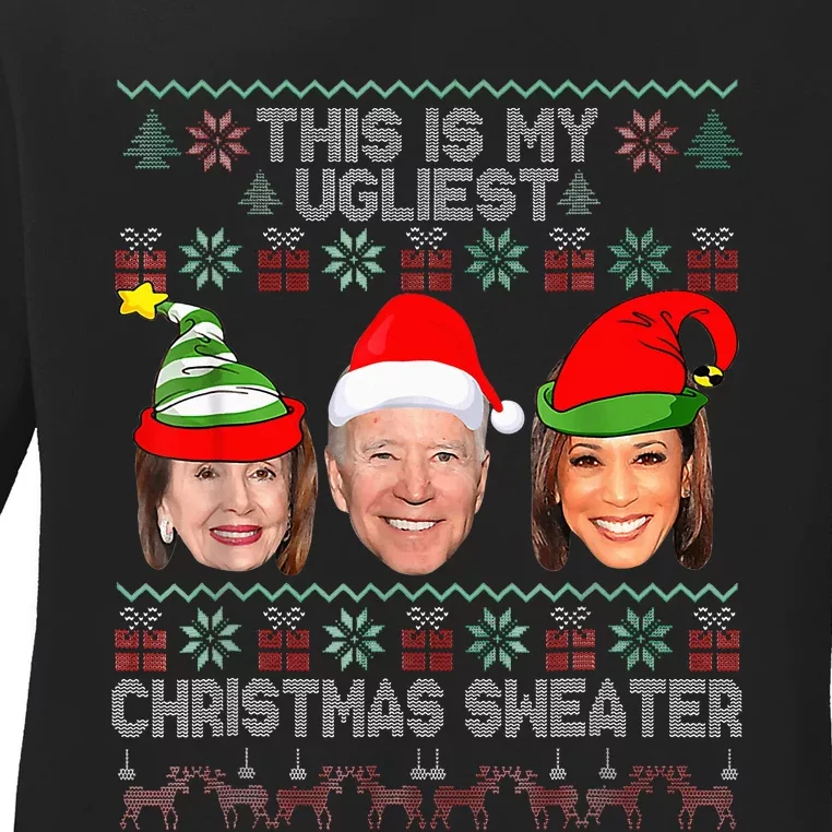 This Is My Ugliest Christmas Anti Biden Sweater Funny Xmas Ladies Long Sleeve Shirt