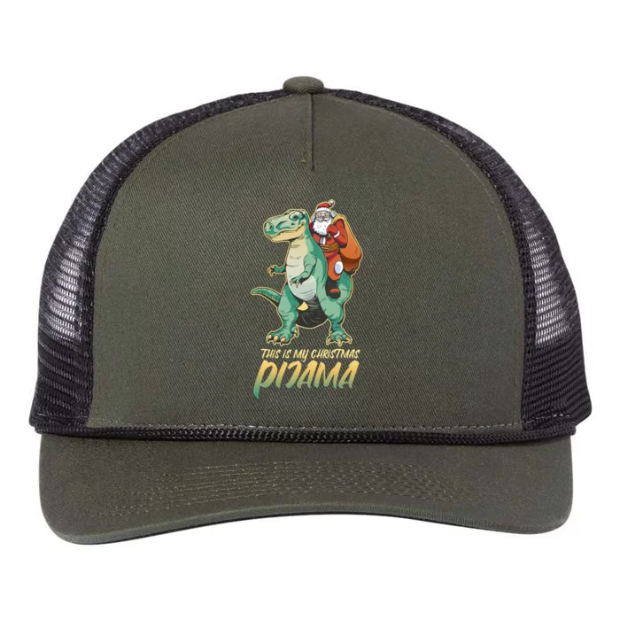 This Is My Christmas Pijama Santa Riding T Rex Retro Rope Trucker Hat Cap