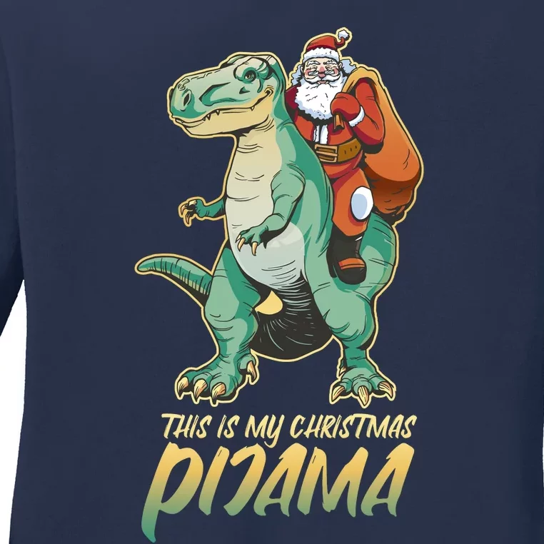 This Is My Christmas Pijama Santa Riding T Rex Ladies Long Sleeve Shirt