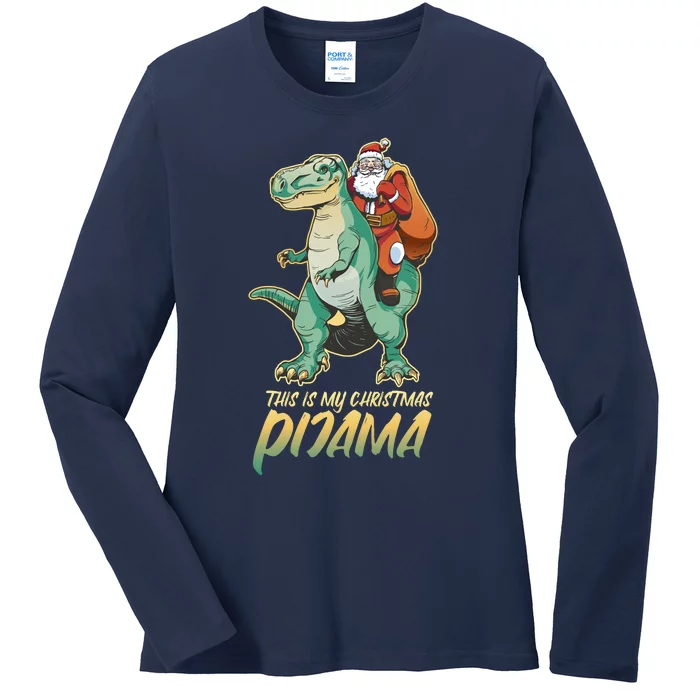 This Is My Christmas Pijama Santa Riding T Rex Ladies Long Sleeve Shirt