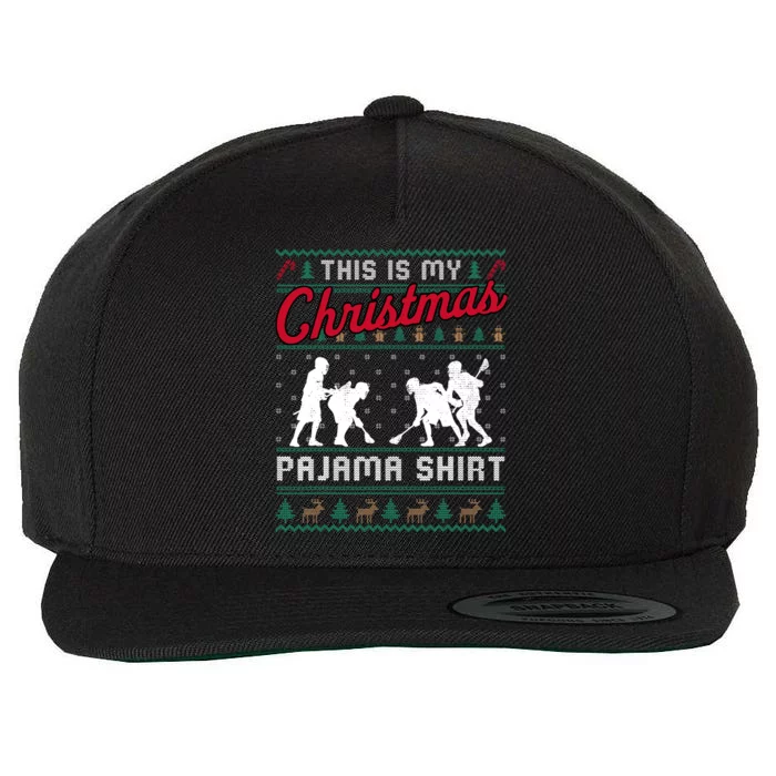 This Is My Christmas Pajama Lacrosse Ugly Sweater Funny Wool Snapback Cap