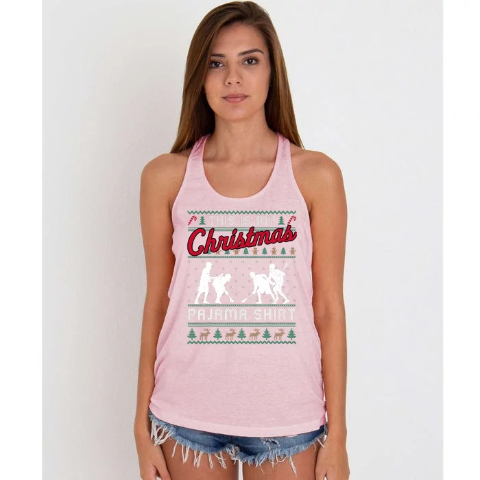 This Is My Christmas Pajama Lacrosse Ugly Sweater Funny Women's Knotted Racerback Tank