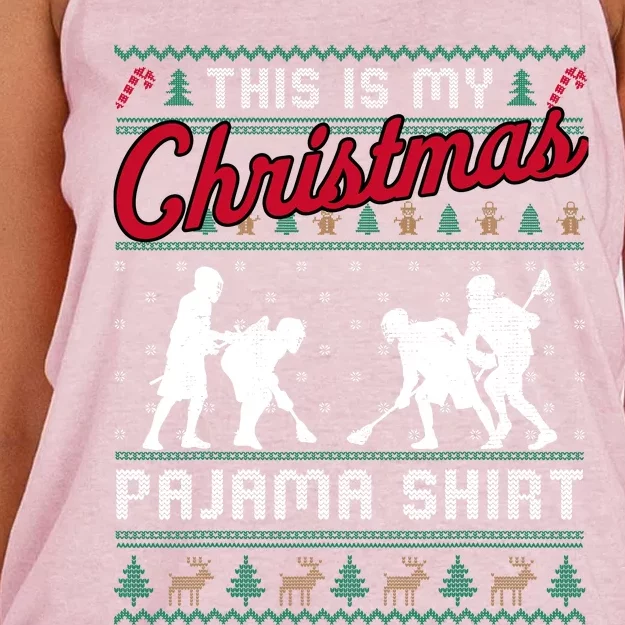 This Is My Christmas Pajama Lacrosse Ugly Sweater Funny Women's Knotted Racerback Tank