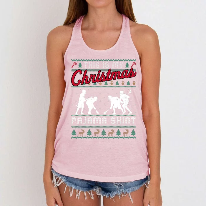 This Is My Christmas Pajama Lacrosse Ugly Sweater Funny Women's Knotted Racerback Tank