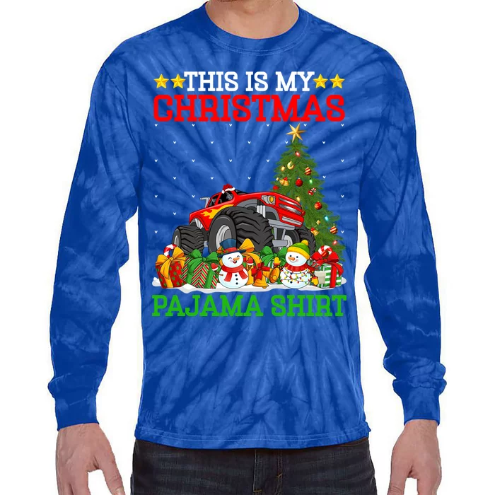 This Is My Christmas Tree Pajamas Monster Truck Christmas Gift Tie-Dye Long Sleeve Shirt