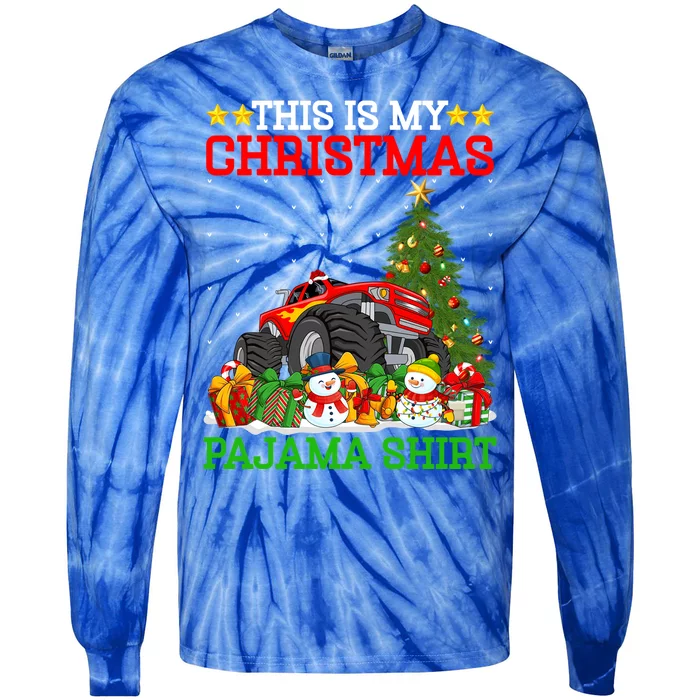 This Is My Christmas Tree Pajamas Monster Truck Christmas Gift Tie-Dye Long Sleeve Shirt