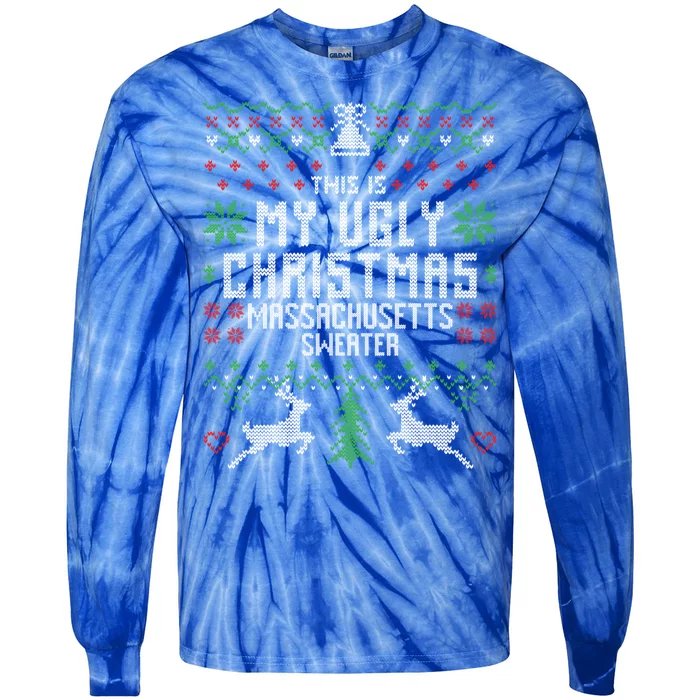 This Is My Ugly Christmas Massachusetts Sweater Funny Xmas Gift Tie-Dye Long Sleeve Shirt